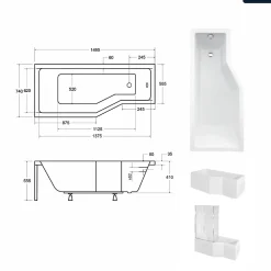 Besco Baignoire asymétrique - 150 x 75 cm - Gauche - sans Habillage - avec Pieds - Vidage Chrome - INTEGRA
