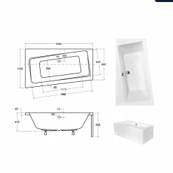 Besco Baignoire asymétrique - 170 x 110 cm - Gauche - sans Habillage - avec Pieds - Vidage Chrome - INFINITY