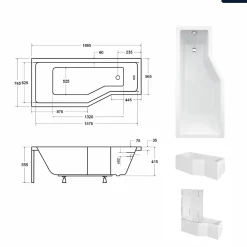 Baignoire Asymétrique|Besco Baignoire asymétrique - 170 x 75 cm - Gauche - sans Habillage - avec Pieds - Vidage Chrome - INTEGRA