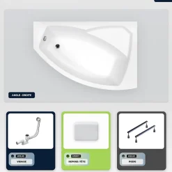 Besco Baignoire asymétrique - 160 x 100 cm - Droite - sans Habillage - avec Pieds - Repose-tête - Vidage Chrome - RIMA
