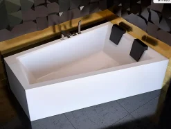 Baignoire Asymétrique|Besco Baignoire asymétrique - 170 x 125 cm - Droite - sans Habillage - avec Pieds - Étagère bambou - Vidage Chrome - INTIMA DUO