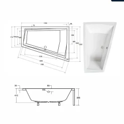 Baignoire Asymétrique|Besco Baignoire asymétrique - 170 x 125 cm - Droite - sans Habillage - avec Pieds - Étagère bambou - Vidage Chrome - INTIMA DUO