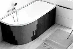 Baignoire Asymétrique|Besco Baignoire asymétrique - 170 x 75 cm - Gauche - avec Habillage - Pieds - Vidage Chrome - AVITA SLIM