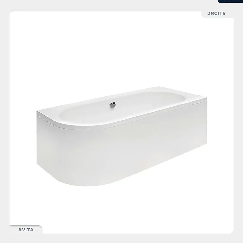 Besco Baignoire asymétrique - 160 x 75 cm - Droite - avec Habillage - Pieds - Vidage Chrome - AVITA
