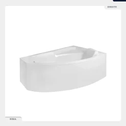 Baignoire Asymétrique|Besco Baignoire asymétrique - 130 x 85 cm - Droite - avec Tablier - Pieds - Repose-tête - Vidage Chrome - RIMA