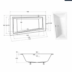 Baignoire Asymétrique|Besco Baignoire asymétrique - 160 x 90 cm - Gauche - avec Habillage - Pieds - Vidage Chrome - INTIMA SLIM