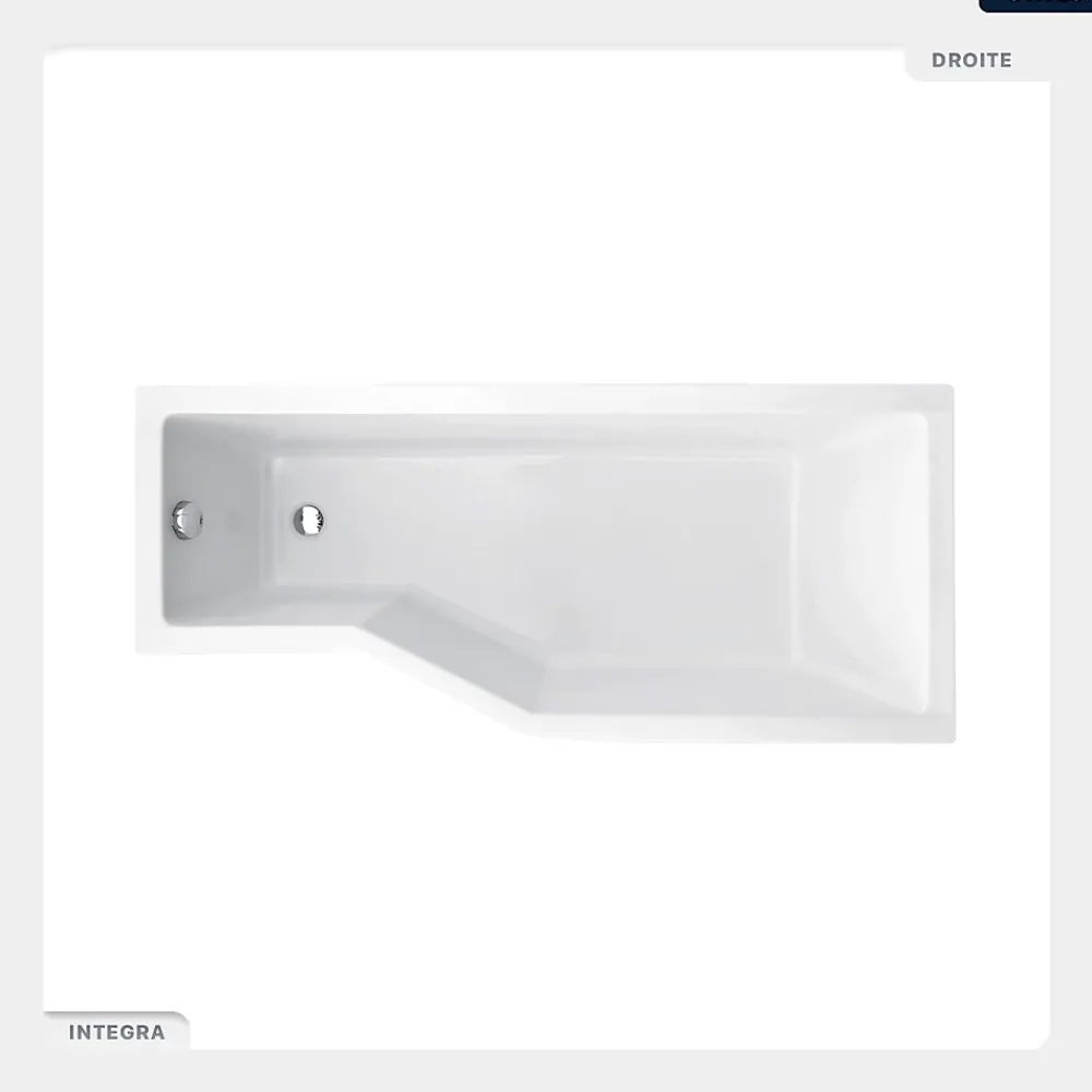 Besco Baignoire asymétrique - 150 x 75 cm - Droite - avec Habillage - Pieds - Vidage Chrome - INTEGRA