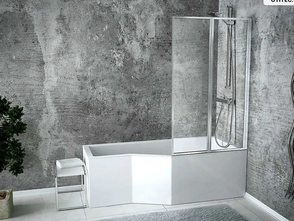 Besco Baignoire asymétrique - 150 x 75 cm - Droite - avec Habillage - Pieds - Vidage Chrome - INTEGRA