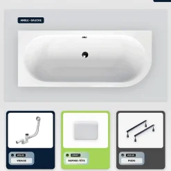 Baignoire Asymétrique|Besco Baignoire asymétrique - 150 x 75 cm - Gauche - sans Habillage - avec Pieds - Repose-tête - Vidage Chrome - AVITA