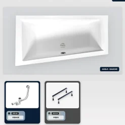 Besco Baignoire asymétrique - 150 x 85 cm - Gauche - sans Habillage - avec Pieds - Vidage Chrome - INTIMA