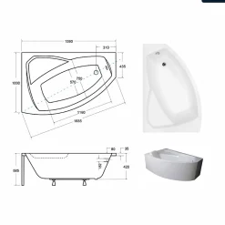 Baignoire Asymétrique|Besco Baignoire asymétrique - 160 x 100 cm - Gauche - sans Habillage - avec Pieds - Vidage Chrome - RIMA