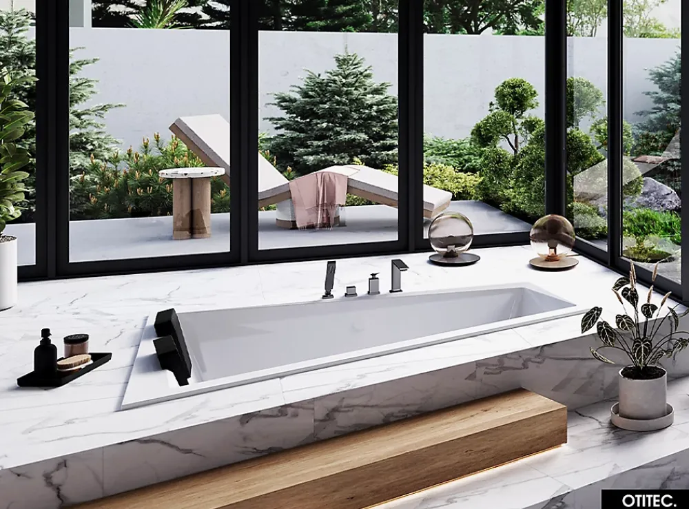 Baignoire Asymétrique|Besco Baignoire Asymétrique à Encastrer - 180 x 125 cm - GAUCHE - INTIMA DUO SLIM - 2 REPOSE-TÊTES OFFERTS