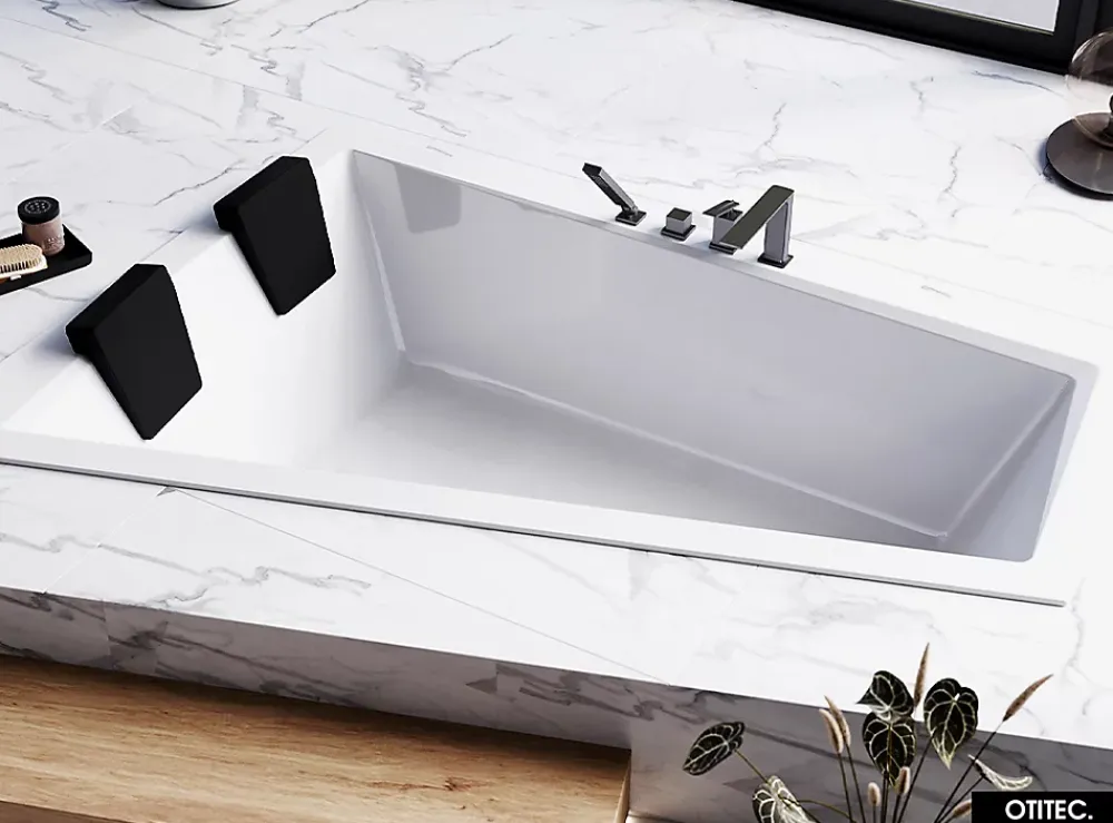 Baignoire Asymétrique|Besco Baignoire Asymétrique à Encastrer - 180 x 125 cm - GAUCHE - INTIMA DUO SLIM - 2 REPOSE-TÊTES OFFERTS