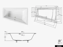 Baignoire Asymétrique|Besco Baignoire Asymétrique à Encastrer - 180 x 125 cm - DROITE - INTIMA DUO SLIM - 2 REPOSE-TÊTES OFFERTS
