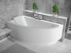 Besco Baignoire asymétrique + tablier blanc + repose tête - PRAKTIKA - 140 x 70 cm - Gauche
