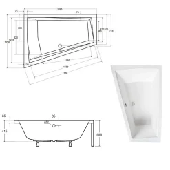 Baignoire Asymétrique|Besco Baignoire asymétrique + tablier blanc + repose tête - INTIMA DUO - 170 x 125 cm - Gauche