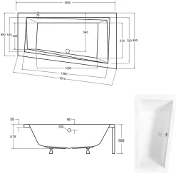 Baignoire Asymétrique|Besco Baignoire asymétrique + tablier blanc + repose tête - INTIMA - 150 x 85 cm - Droite