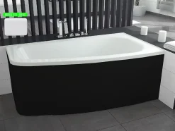 Besco Baignoire asymétrique + tablier noir + repose tête - LUNA - 150 x 80 cm - Droite