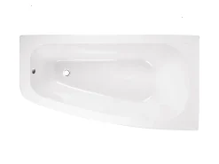 Besco Baignoire asymétrique + tablier noir + repose tête - LUNA - 150 x 80 cm - Droite