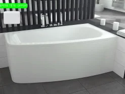Baignoire Asymétrique|Besco Baignoire asymétrique + tablier blanc + repose tête - LUNA - 150 x 80 cm - Droite