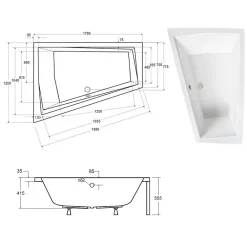 Baignoire Asymétrique|Besco Baignoire asymétrique + tablier blanc + repose tête - INTIMA DUO - 180 cm x 125 cm - Gauche