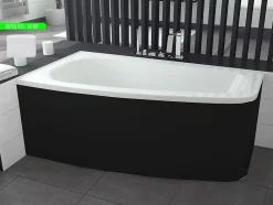 Baignoire Asymétrique|Besco Baignoire asymétrique + tablier noir + repose tête - LUNA - 150 x 80 cm - Gauche