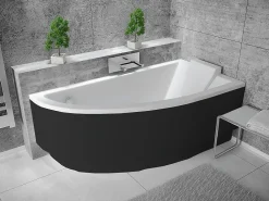 Baignoire Asymétrique|Besco Baignoire asymétrique + tablier noir + repose tête - PRAKTIKA - 140 x 70 cm - Droite