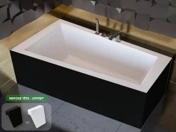 Besco Baignoire asymétrique + tablier noir + repose tête - INTIMA - 160 x 90 cm - Gauche