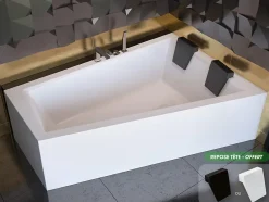 Besco Baignoire asymétrique + tablier blanc + repose tête - INTIMA DUO - 170 x 125 cm - Droite