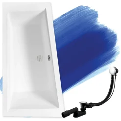 Baignoire D'Angle|Badland Baignoire asymétrique 160 x 90 Gauche INTIMA SLIM acrylique blanc, sans Habillage + Pieds + Vidage à chromé