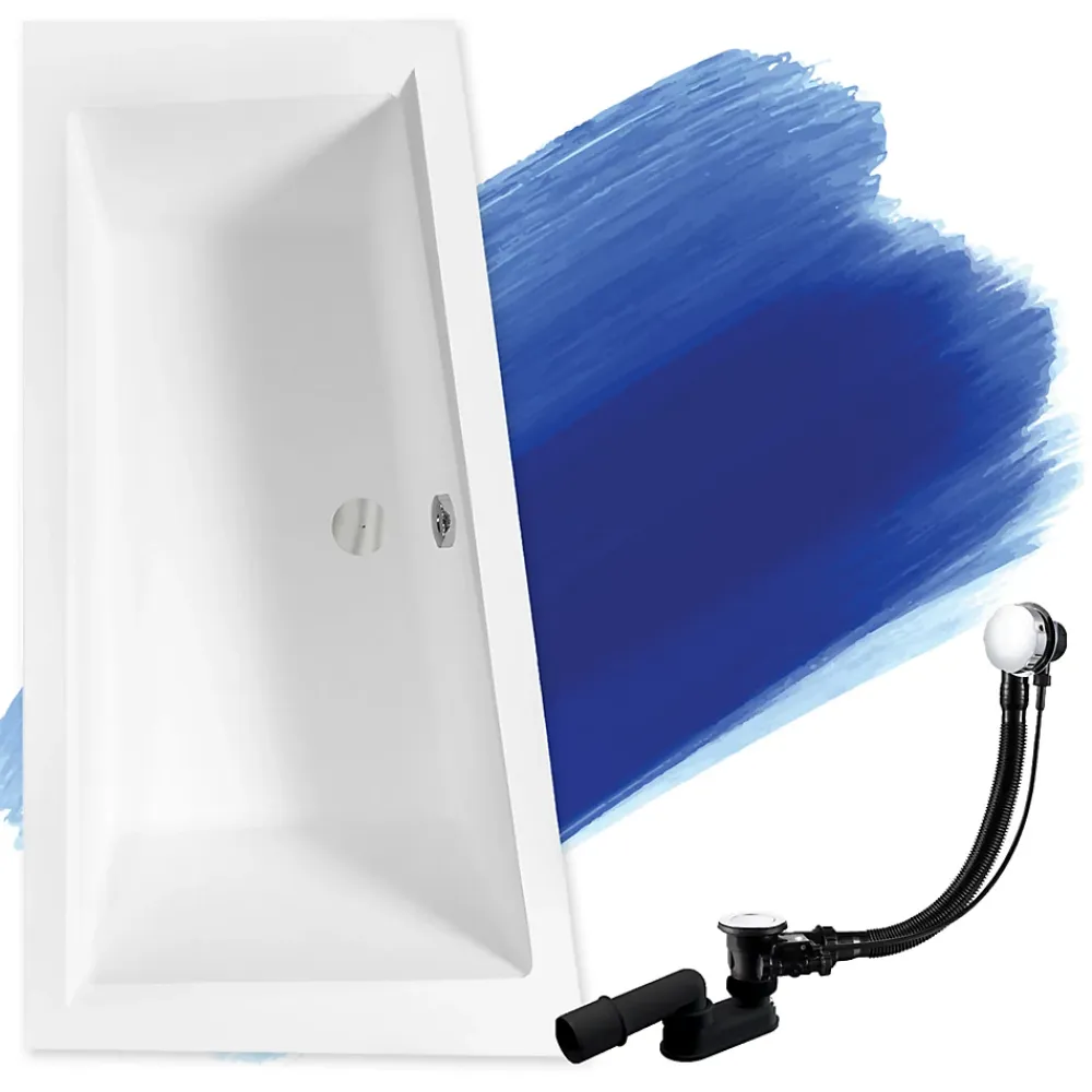 Baignoire D'Angle|Badland Baignoire asymétrique 160 x 90 Gauche INTIMA SLIM acrylique blanc, sans Habillage + Pieds + Vidage à chromé