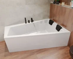 Baignoire D'Angle|Badland Baignoire asymétrique 170 x 125 Droite INTIMA acrylique blanc, sans Habillage + Repose Tête + Pieds + Vidage à chromé