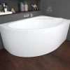 Baignoire D'Angle|Badland Baignoire asymétrique 130 x 85 Droite STANDARD acrylique blanc + avec Tablier + Pieds + Vidage à chromé