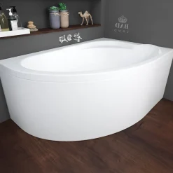 Baignoire D'Angle|Badland Baignoire asymétrique 130 x 85 Droite STANDARD acrylique blanc + avec Tablier + Pieds + Vidage à chromé