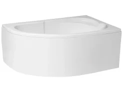 Baignoire D'Angle|Badland Baignoire asymétrique 130 x 85 Droite STANDARD acrylique blanc + avec Tablier + Pieds + Vidage à chromé