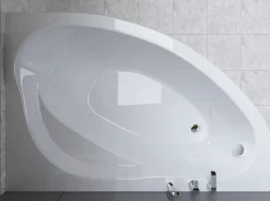 Baignoire D'Angle|Badland Baignoire asymétrique 160 x 100 Droite MAREA acrylique blanc + Habillage en polystyrène + Pieds + Vidage à chromé