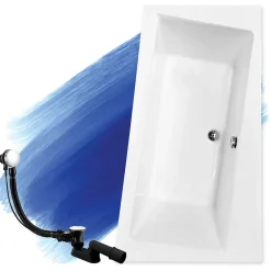 Baignoire D'Angle|Badland Baignoire asymétrique 150 x 90 Droite INFINITY acrylique blanc, sans Habillage + Pieds + Vidage à chromé