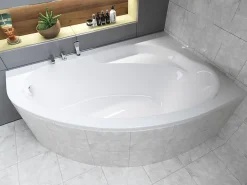 Badland Baignoire asymétrique 150 x 100 Droite MAREA acrylique blanc + Habillage en polystyrène + Pieds + Vidage à chromé