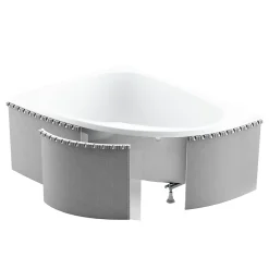 Baignoire D'Angle|Badland Baignoire asymétrique 150 x 75 Gauche INTEGRA acrylique blanc + Habillage en polystyrène + Écran + Pieds + Vidage à chromé