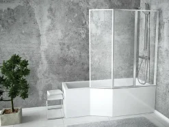 Baignoire D'Angle|Badland Baignoire asymétrique 170 x 75 Droite INTEGRA acrylique blanc + Habillage en polystyrène + Pieds + Vidage à chromé