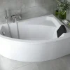 Baignoire D'Angle|Badland Baignoire asymétrique 130 x 85 Droite RIMA acrylique blanc + avec Tablier + Repose Tête + Pieds + Vidage à chromé