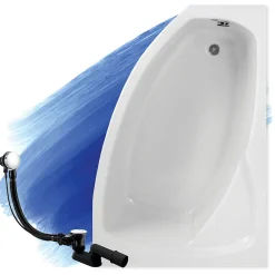 Baignoire D'Angle|Badland Baignoire asymétrique 150 x 90 Droite FRIDA acrylique blanc, sans Habillage + Pieds + Vidage à chromé
