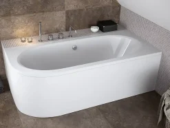 Badland Baignoire asymétrique 180 x 80 Droite AVITA acrylique blanc + avec Tablier + Pieds + Vidage à chromé