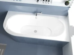 Baignoire D'Angle|Badland Baignoire asymétrique 170 x 75 Droite AVITA acrylique blanc + Habillage en polystyrène + Pieds + Vidage à chromé
