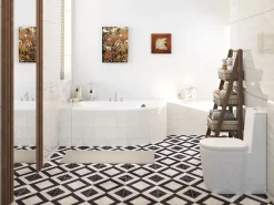 Baignoire D'Angle|Badland Baignoire asymétrique 140 x 70 Gauche MIKI acrylique blanc + Habillage en polystyrène + Pieds + Vidage à chromé
