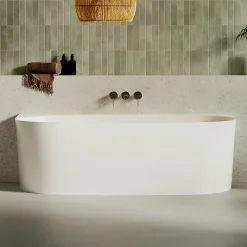 Baignoire Asymétrique|Lavaberg Baignoire asymétrique 180 x 86 x 80 cm Blanc Mat en minéral composite - Mod. FROSK sans Trop Plein