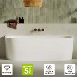 Baignoire Asymétrique|Lavaberg Baignoire asymétrique 180 x 86 x 80 cm Blanc Mat en minéral composite - Mod. FROSK sans Trop Plein