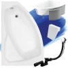 Baignoire D'Angle|Badland Baignoire asymétrique 140 x 90 Gauche RIMA acrylique blanc + Habillage en polystyrène + Repose Tête + Pieds + Vidage à chromé