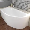 Baignoire D'Angle|Badland Baignoire asymétrique 145 x 85 Gauche MIKI acrylique blanc + avec Tablier + Pieds + Vidage à chromé