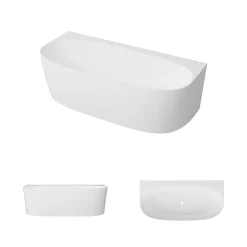 Lavaberg Baignoire asymétrique 180 x 86 x 80 cm Blanc Brillant en minéral composite - Mod. FROSK sans Trop Plein